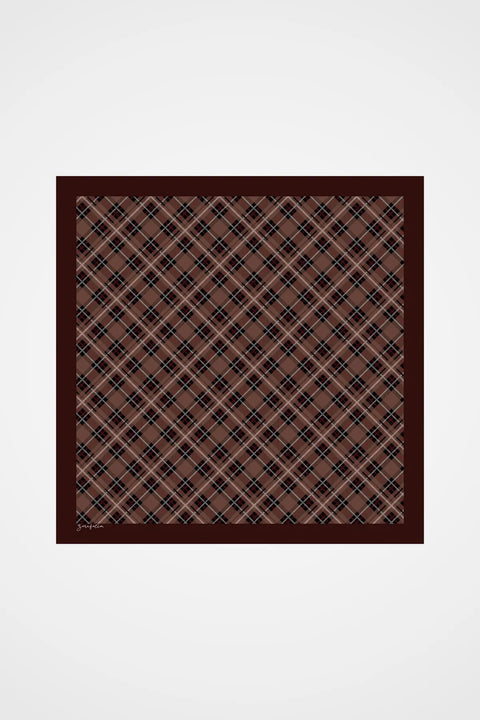 Tartan Kahve-Dark Brown Tivil İpek Eşarp 90x90