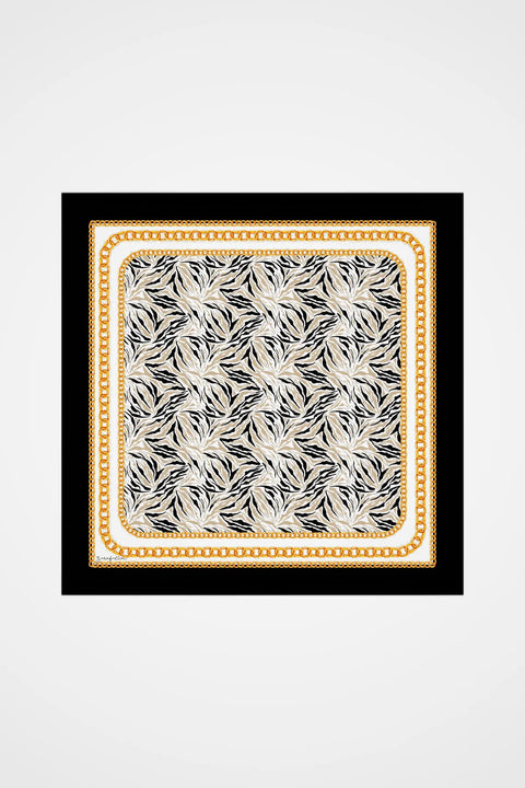 Zebra Zincir Desen Siyah Tivil İpek Eşarp 90x90