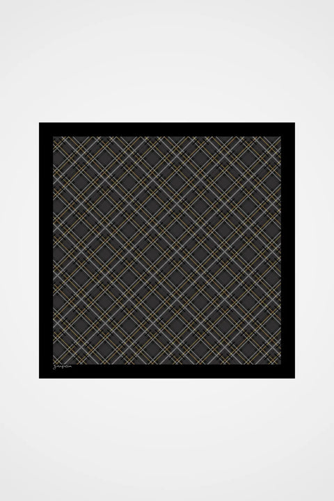Tartan Desen Siyah-Antrasit İpek Tivil Eşarp 90x90