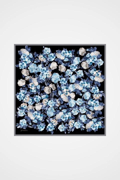 Hydrangea Garden Lacivert Tivil İpek Eşarp 90x90