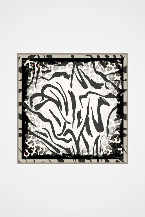Exclusive Zebra Krem-Siyah Tivil İpek Eşarp 90x90