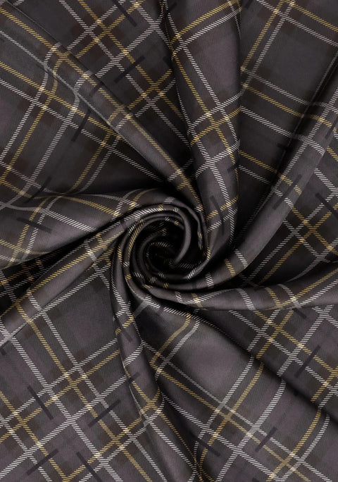 Tartan Desen Siyah-Antrasit İpek Tivil Eşarp 90x90