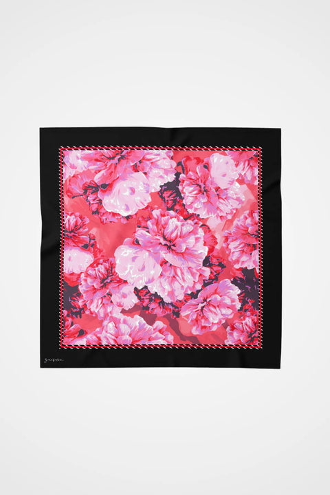 Peony Bouquet Mercan-Kırmızı Tivil İpek Eşarp 90x90
