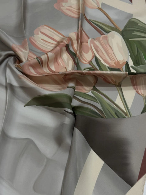 Exclusive Lale Pudra-Pembe İpek Tivil Eşarp 90x90