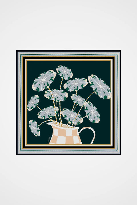 Exclusive Flower Mug Koyu Yeşil-Krem Tivil İpek Eşarp 90x90