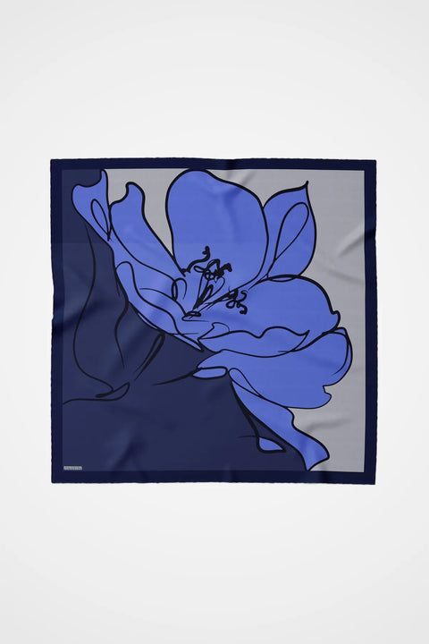 Tek Çiçek Kornflower-Mavi Tivil İpek Eşarp 90x90