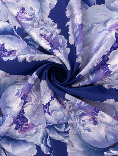 Peony Desen Gece Laciverti-Lila Tivil İpek Eşarp