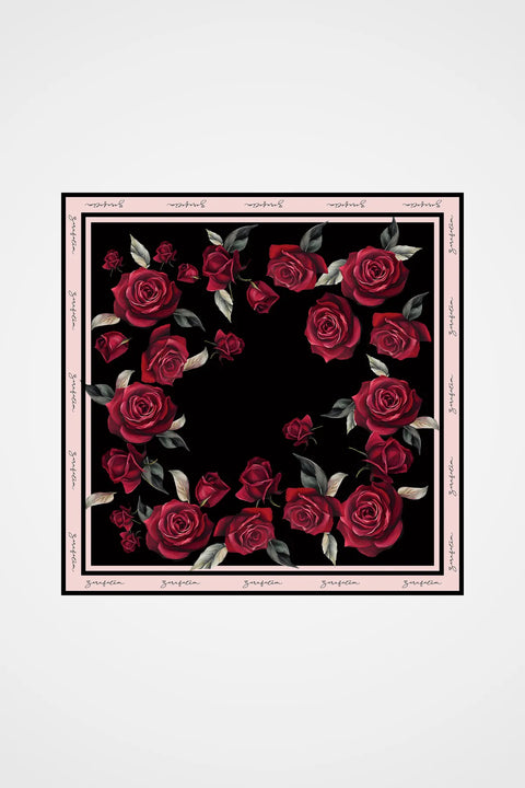 Rosalia Siyah-Koyu Kırmızı Tivil İpek Eşarp 90x90