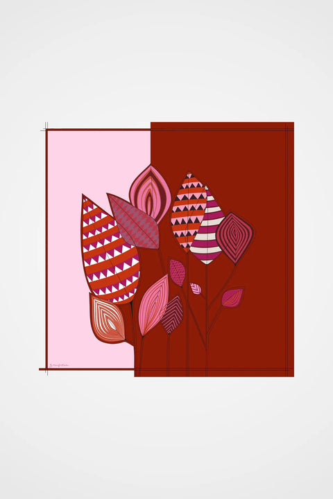 Nava Pembe-Cotta Kırmızı Tivil İpek Eşarp 90x90
