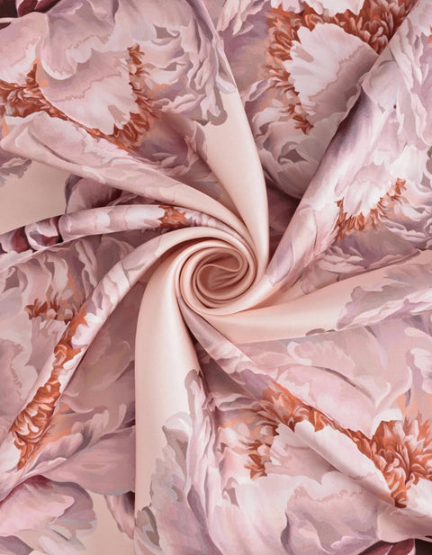 Peony Desen Krem-Gül Kurusu Tivil İpek Eşarp