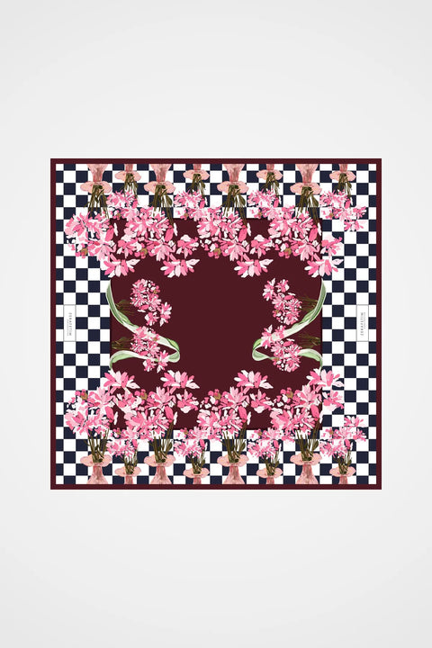 Vase Desen Bordo-Pembe Exclusive Tivil İpek Eşarp