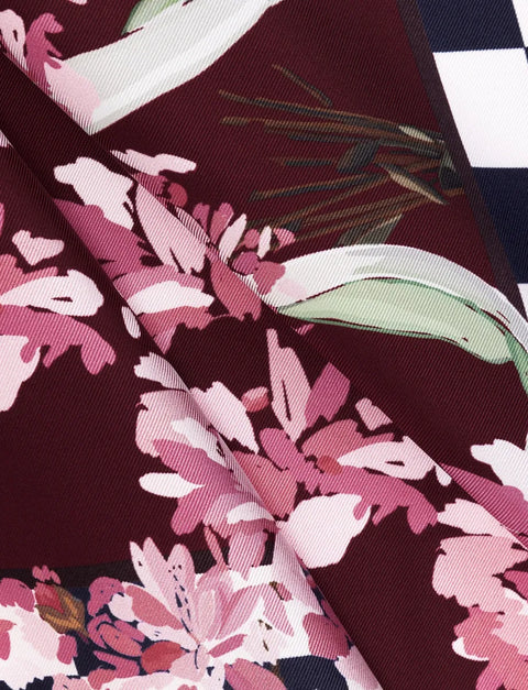 Vase Desen Bordo-Pembe Exclusive Tivil İpek Eşarp