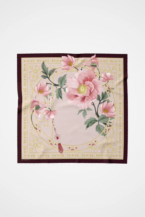 Saraygülü Pudra Pembe-Mürdüm Tivil İpek Eşarp 90x90