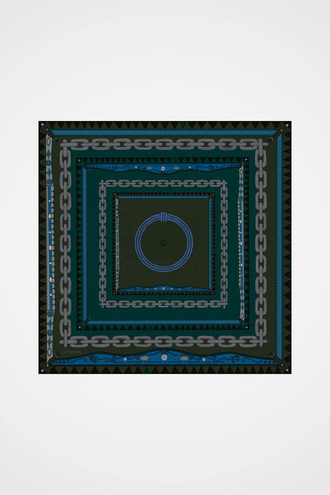 Otantik Haki-Teal Tivil İpek Eşarp 90x90