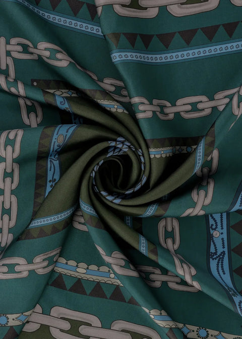 Otantik Haki-Teal Tivil İpek Eşarp 90x90