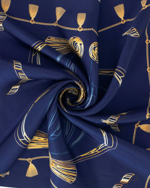 Curtain Desen Lacivert-Beyaz Tivil İpek Eşarp