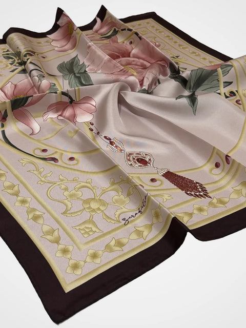 Saraygülü Pudra Pembe-Mürdüm Tivil İpek Eşarp 90x90
