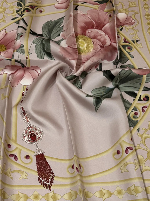 Saraygülü Pudra Pembe-Mürdüm Tivil İpek Eşarp 90x90