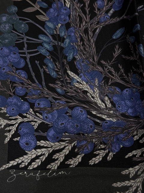 Blueberry Siyah-İndigo Tivil İpek Eşarp 90x90