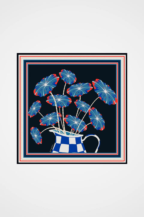Exclusive Flower Mug Lacivert- Kırmızı Tivil İpek Eşarp 90x90