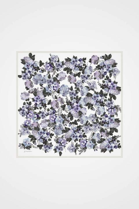 Hydrangea Garden Krem-Mor Tivil İpek Eşarp 90x90