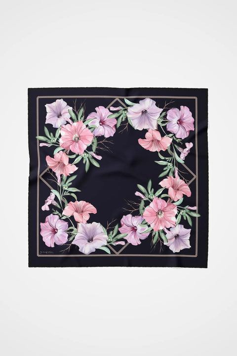 Sarmaşık Desen Siyah-Pembe Exclusive Tivil İpek Eşarp