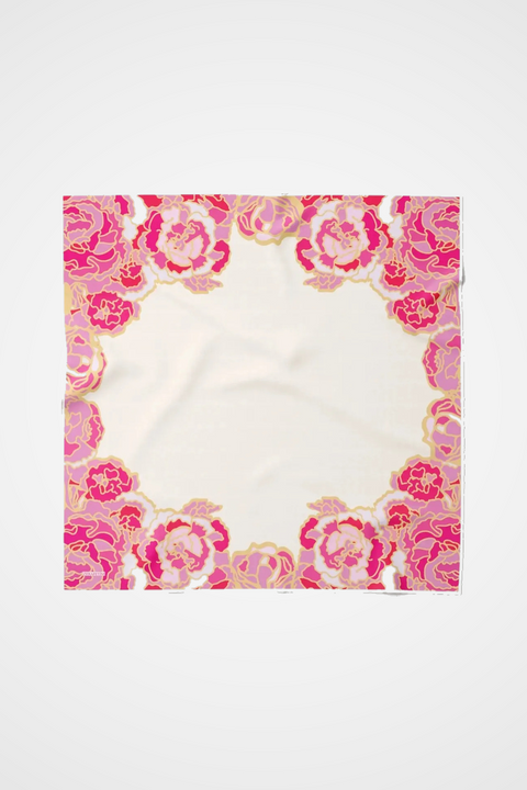 Kontür Gül Magenta-Ekru Tivil İpek Eşarp 90x90
