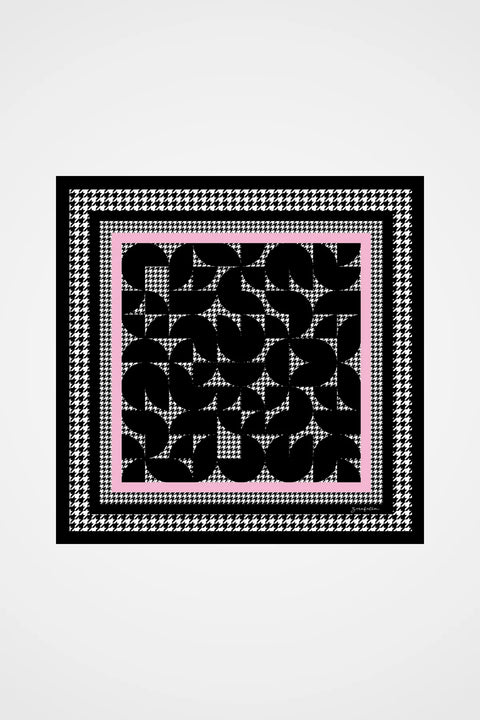 Kazayağı Desen Siyah-Pembe Tivil İpek Eşarp