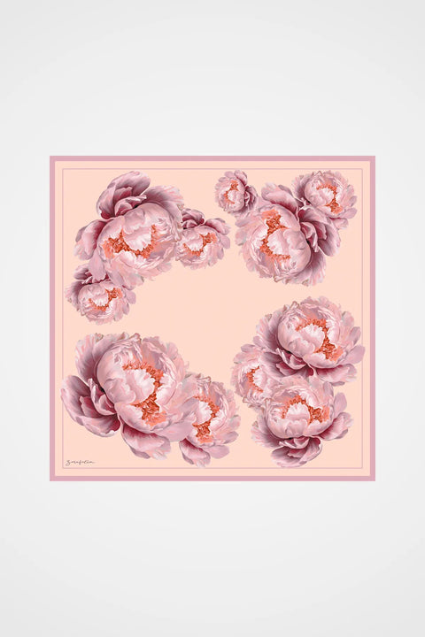 Peony Desen Krem-Gül Kurusu Tivil İpek Eşarp
