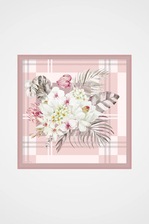 Roseplaid Desen Pudra-Pembe Tivil İpek Eşarp